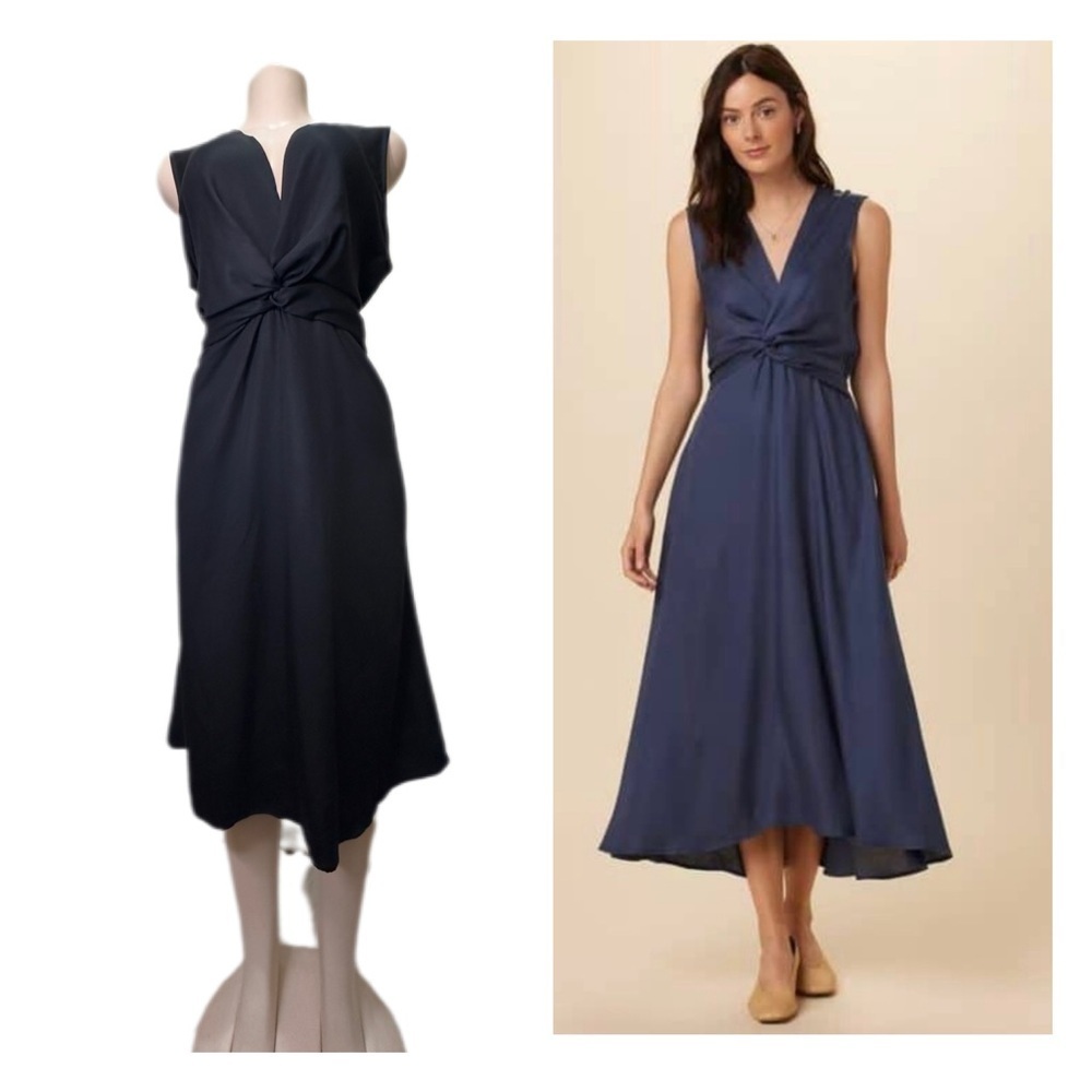 Amour Vert Navy Twist-Front Midi Dress